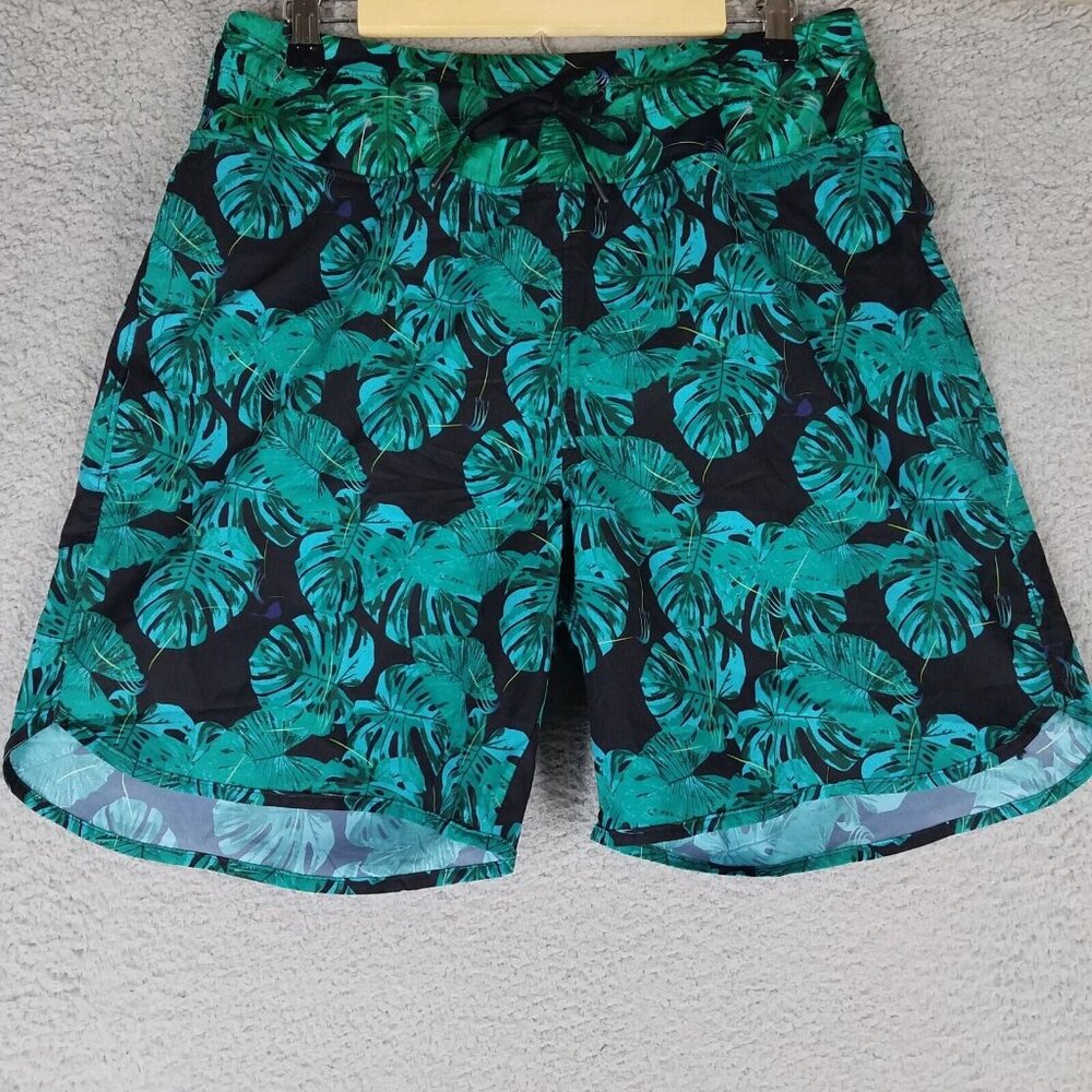 NEW Gradual Shorts Adult XL Green Black Leaf Plants Brief Lined Active Stretch